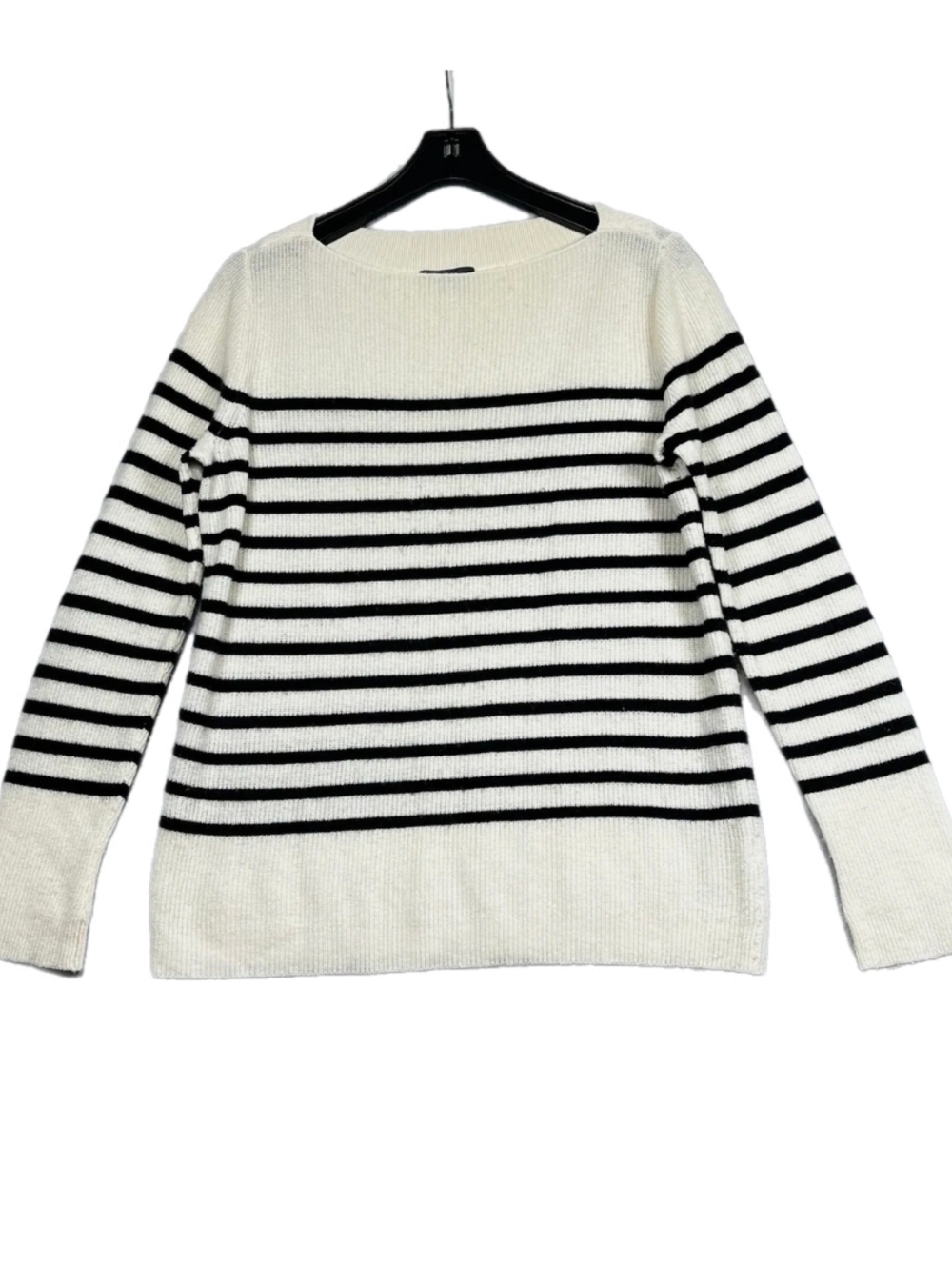 Vince Classic Black & White Striped Boatneck Cashmere Sweater Sz M